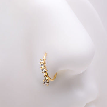 Detail View 1 of Golden Sparkle Trio Dangle Multi-Gem Bendable Hoop Ring-Clear Gem